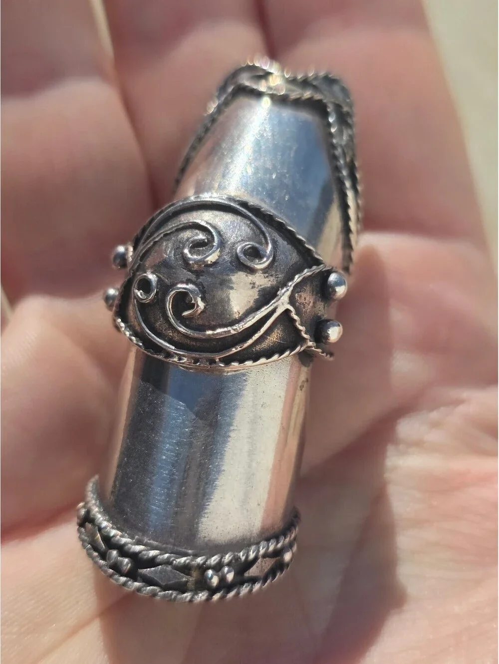 VTG 925 Sterling Silver Articulated Full Finger Ring 28g Sz 9 Gothic Renaissance